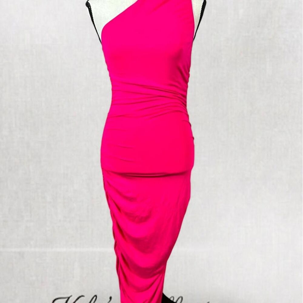 Barbiecore Hot pink one shoulder maxi dress